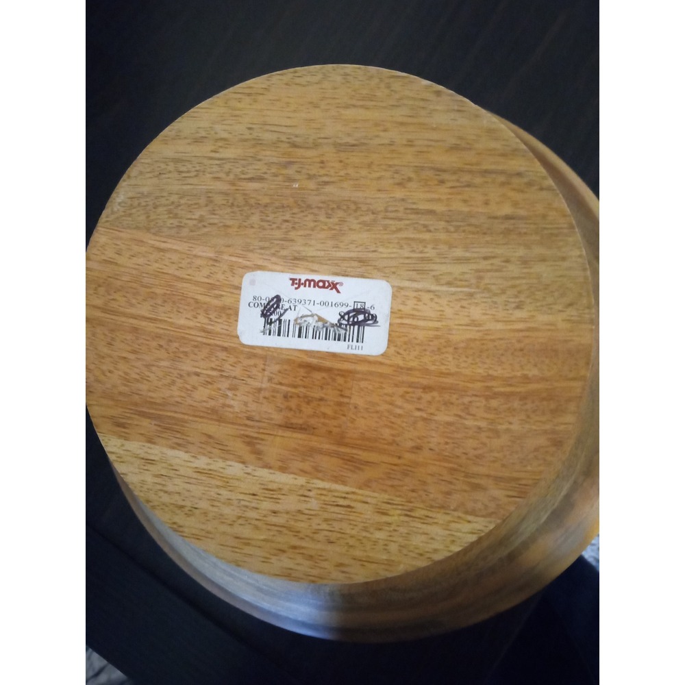 Wooden Pedestal Bowl with Pastel Bead Accents Natural Grain Centerpiece - Picture 5 of 5
